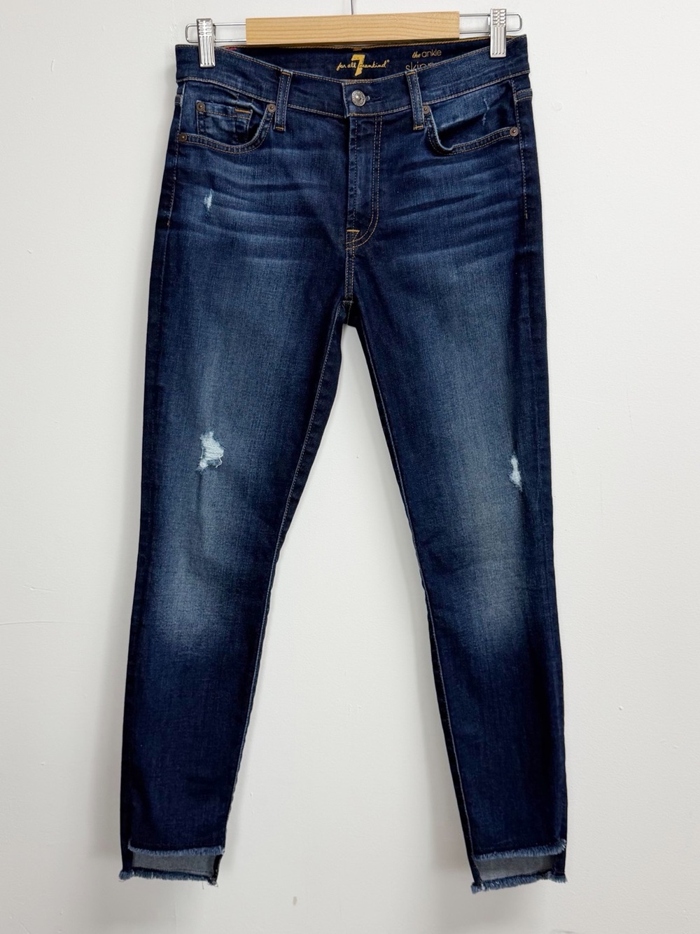 7 For All Mankind Jeans Womens 28 Blue The Ankle Skinny Stretch Raw Hem 7FAM